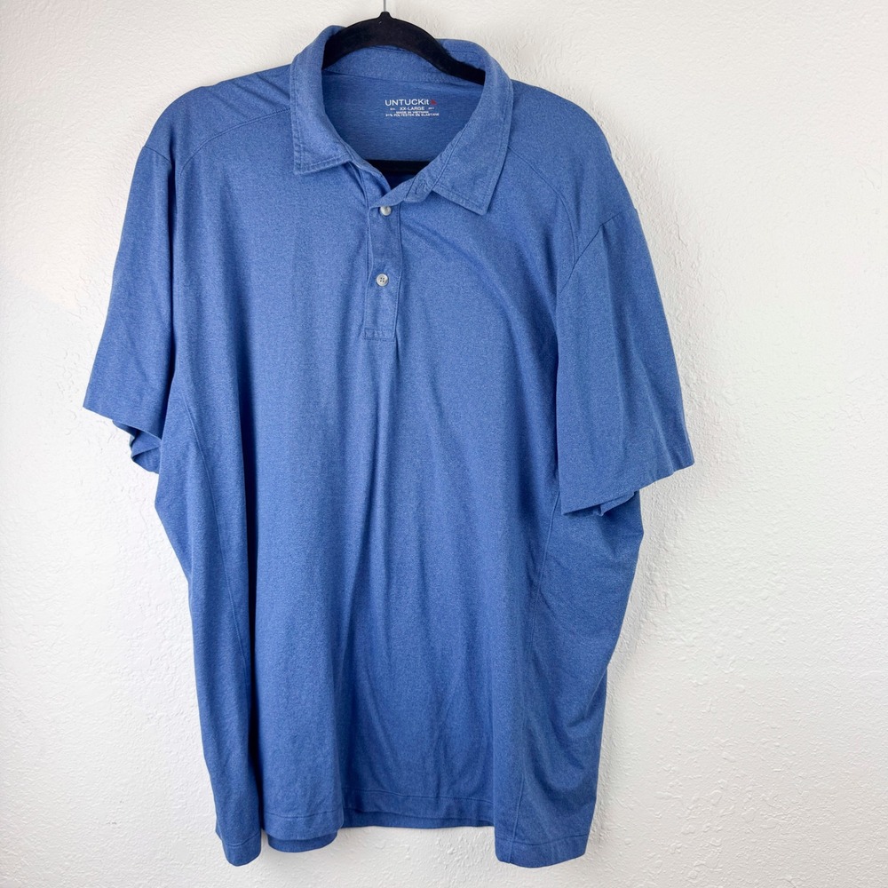 UNTUCKit Clavidor Mens XXL Blue Heathered Performance Polo Shirt 31436 Stretch